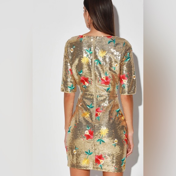 Lulu’s Let It Shine Gold Floral Embroidered Sequin Bodycon Dress - Picture 2 of 9